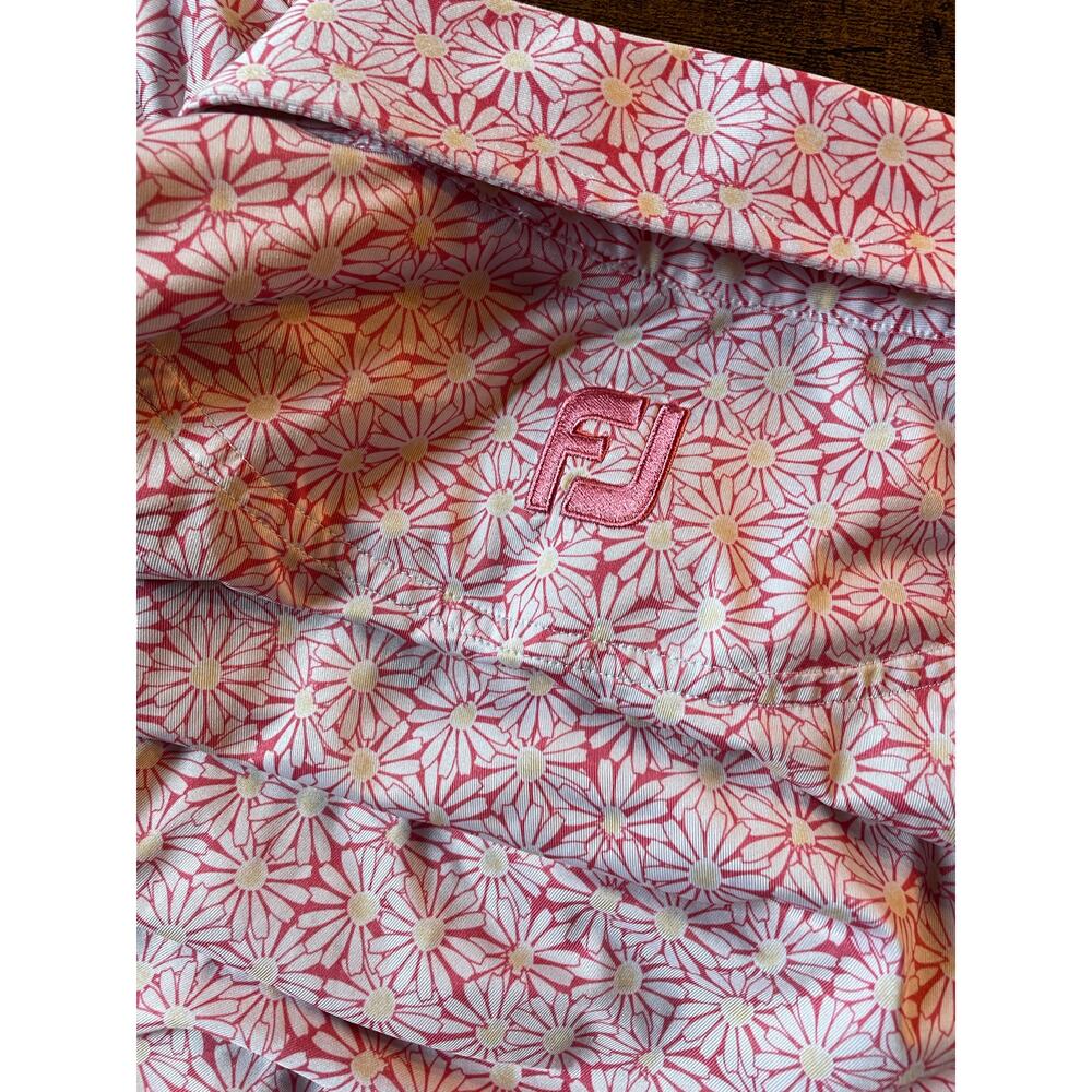 FootJoy Men's Golf Polo Shirt Pink All Over Print Daisy Performance Stretch sz L - Picture 6 of 9